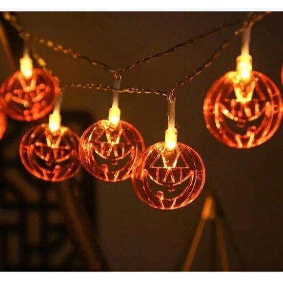 Halloween Pumpkin String Lights 10 LED 6.5ft Orange Pumpkin Fall Party Decor New - Picture 4 of 7